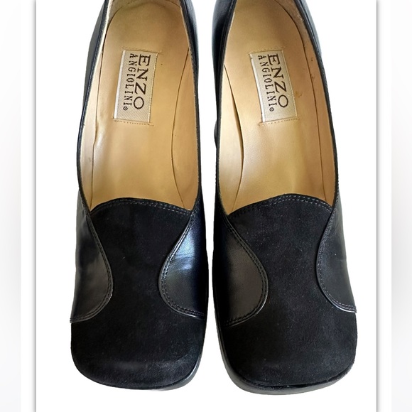 Y2K 90s Enzo Angiolini square toe suede leather black Platform Slip On 7 Retro - Picture 3 of 13